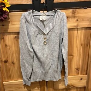 St. John's Bay Light Gray V-Neck Sweater with Buttons